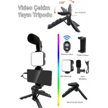 Gunkes Bluetooth Kumandalı Tripod Telefon Tutuculu Mikrafonlu Telefon, Kamera ve Lamba Tripodu AY49