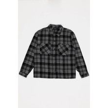 For You Man Oversize Ekoseli Çift Cep Antrasit Oduncu Gömlek