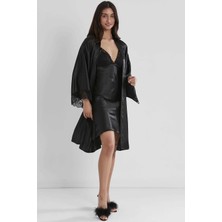 Pierre Cardin 2'lı 4250 Siyah Bayan Saten Gecelik Sabahlık Takımı