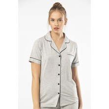 Türen 3368 Kadın Kısa Kollu Gömlek Yaka Pijama Takım-Gri
