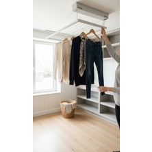 Askur Tavana Monte Asansörlü Çamaşır Askılığı 70x120 cm 6 Askı İpi Beyaz