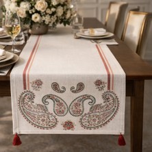Faralya Life Şal Desen Dekoratif Masa Runner | Püsküllü Otantik Salon ve Yemek Masası Runner