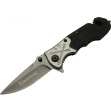 Marsilyan Browning 8-10 Siyah Kurtarma / Kamp Çakı 16,5cm - Yarı Otomatik, Kemerlikli, Cam Kırma ve Ip Kesme Aparatlı, Ok Figürlü Sap