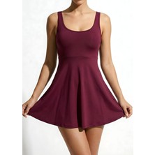 Ceylen Kadın Havuz Yaka Göğüs Pedli Şortlu Toparlayıcı Askılı Mayo Elbise | Günlük Kullanıma Uygun