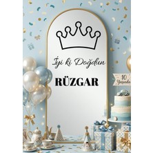 Ebruli Baskı Kişiye Özel Doğum Günü Ayna Sticker Yazısı-Taç Temalı