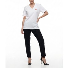 Societa Ekru Nakış Detaylı Kısa Kollu V Yaka T-Shirt 19938