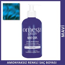 Omega Plus Bad Girl Mavi Geçici-Renkli Amonyaksız Saç Boyası 250 ml Krem Formda Uzun Süre Kalıcı Etki