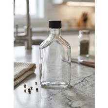 Cold Brew Şişesi 6 Adet Sızdırmaz Siyah Kapaklı Cam Şişe Yassı Şişe