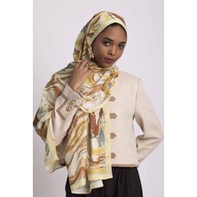 AYSHARA Devr-I Fırça Desenli Tek Taraflı Şal -  Sarı Hardal