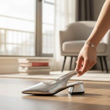 İnallar Ayakkabı Kadın Gümüş Kare Topuk Abiyeayakkabı