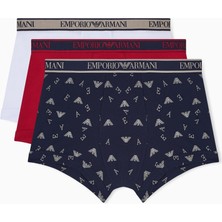 Emporio Armani Erkek Üçlü Paket Esnek Pamuklu Elastik Bel Bantlı Desenli Çok Renkli Boxer EM000370 AF20669-M5080