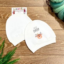 Renkli Puset Kız Çocuk Ekru Renkli Penye Şapka Bere Takım Çam Ağacı Deseni ile Konforlu
