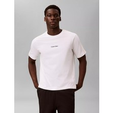 Calvin Klein Erkek Regular Fit Yuvarlak Yakalı Omuzları Şerit Çizgili Kısa Kollu Beyaz T-Shirt LVGMS6K103-100