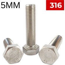 Marinox M5 Paslanmaz Civata Altıköşe Başlı (DIN933) A4 Aısı 316 Kalite - (20'li  Set)