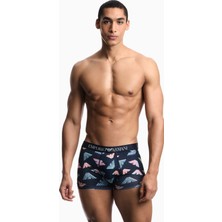 Emporio Armani Erkek Kartal Logo Desenli Elastik Bel Bantlı Mavi Boxer EM000232 AF19107-FB075