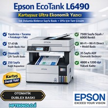 Epson Ecotank  Yazıcı Tarayıcı Fotokopi Faks Wi-F Direct Inkjet Tanklı L6490 Yazıcı Beyaz