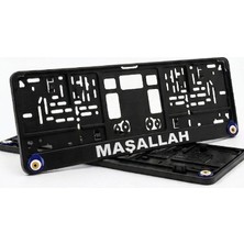 Mega Oto Market Çıta Montajlı Maşallah Baskılı Siyah Plaka Altlığı  1 Çift