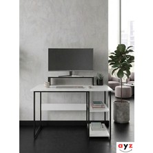 Ayz Vienna 2 Raflı Metal Ayak Çalışma Masası Laptop Masası Bilgisayar Masası 60X120CM Beyaz - Siyah