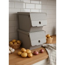 EW's Kitchenware Vizon 2'li 13,5 Lt Modubox Kayar Kapaklı Saklama Kabı & Patates Soğan Kovası & Erzak Kutusu