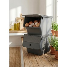 EW's Kitchenware Füme 2'li 33 Lt Modubox Kayar Kapaklı Saklama Kabı & Patates Soğan Kovası & Erzak Kutusu