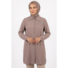 Lale Butik Levidor Taş Baskılı Tunik Gömlek 210147 Vizon