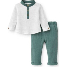 Ytm Erkek Bebek Müslin Gömlek Pantolon Takım – Yeşil & Ekru