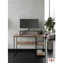 Ayz Vienna 2 Raflı Metal Ayak Çalışma Masası Laptop Masası Bilgisayar Masası 60X120CM Çam- Siyah