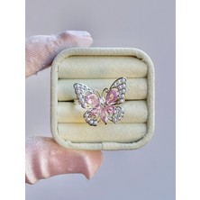 Gözde Aksesuarım Ayarlanabilir Pembe Kelebek Yüzük Çelik