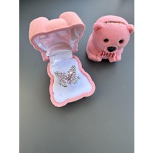 Gözde Aksesuarım Ayıcıklı Kutusunda Ayarlanabilir Kelebek Yüzük