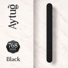 Badem10 Aytuğ Geniş T Çizgili Oval Siyah Çekmece Kulp 768 mm Modern Uzun Dolap Kapak Kulbu Şık Tasarım