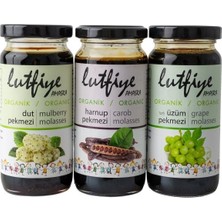 3lü Set Lutfiye Organik Keçiboynuzu -Üzüm-Dut Pekmezi 280 gr