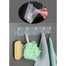 Deryora Elbise Askısı Silikonlu 5'li Şeffaf Güçlü Kendinden Yapışkanlı Kapı Duvar Askısı