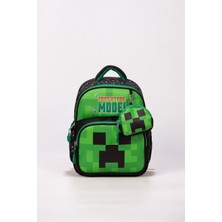 Niss Store Deri Baskılı Siyah Yeşil Minecrafter Erkek Kreş ve Okul Öncesi Anaokul Çantası