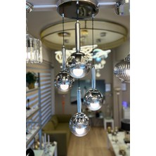 Minimal Globe Black & Silver Quad Plafonyer Krom Cam Avize