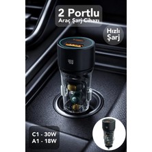 Mimtec 48W 2 Portlu Araç Şarj Aleti - Type-C + USB Girişli Hızlı Şarj Araç Içi Şarj Cihazı Çakmaklık