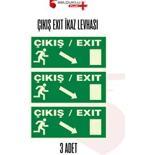 Selçuklu Plus 3'Lü Fotolümenli Acil Çıkış Levhası Yeşil Zemin Kalın Plastik 28,5x12 cm Yönlendirme Exit Tabelası