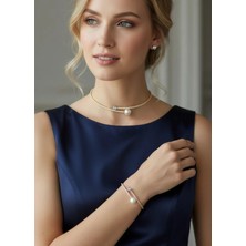 Biju Yılmaz Vip Gold Taşlı Incili Kolye Bileklik Küpe Set - 26SET11