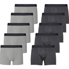 John Lion 10'lu Gri-Füme Likralı Boxer Erkekler İçin Rahat ve Terletmeyen Ürün
