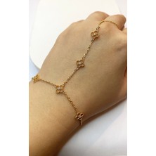 Celikchi Kadın Çiçek Model Tektaş Detay Gold Renk Çelik Şahmeran