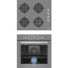 Simfer Trend Mekanik Gri Turbo Özellikli Cam 2'li Ankastre Set (Fırın+Ocak)