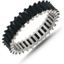 Eyelashes Silver 925 Ayar Siyah Kristal Taşlı Tamtur Baget Gümüş Yüzük