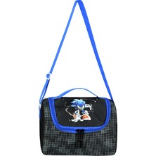 Niss Store Kore Kawai Siyah Sonic Temalı Erkek Ilkokul Çantası Termal Beslenme Çantası ve Kalemlik 3'lü Set