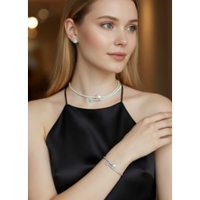 Biju Yılmaz Vip Silver Taşlı Incili Kolye Bileklik Küpe Set - 26SET12