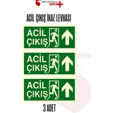 Selçuklu Plus 3'lü Fotolümenli Acil Çıkış Levhası Kalın Plastik Yukarı Ok Fosforlu Yön Tabelası 28,5X12 cm