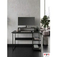 Ayz Vienna 2 Raflı Metal Ayak Çalışma Masası Laptop Masası Bilgisayar Masası 60X120CM Siyah- Siyah