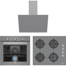 Simfer Trend Mekanik Gri 3'lü Cam Ankastre Set (Fırın + Ocak + Davlumbaz)