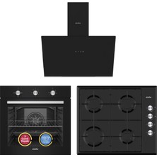 Simfer Trend Mekanik Siyah Turbo Özellikli Emaye Ocaklı 3'lü Ankastre Set