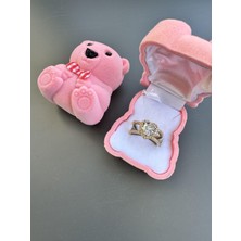 Gözde Aksesuarım Ayıcıklı Yüzük Kutusunda Gold Kalpli Ayarlanabilir Çelik Yüzük