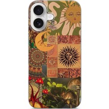 Karsu Design iPhone 16 Uyumlu Baskılı Şeffaf Telefon Kılıfı | Koleksiyon: Boho Sun And Moon