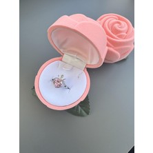 Gözde Aksesuarım Güllü Kutusunda Pembe Taçlı Ayarlanabilir Yüzük